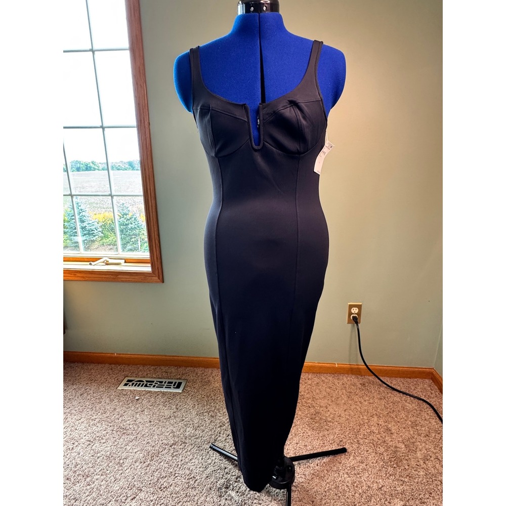 Good American Scuba U-Bar Midi Dress Black Size 3 L Bodycon Bustier Tank
